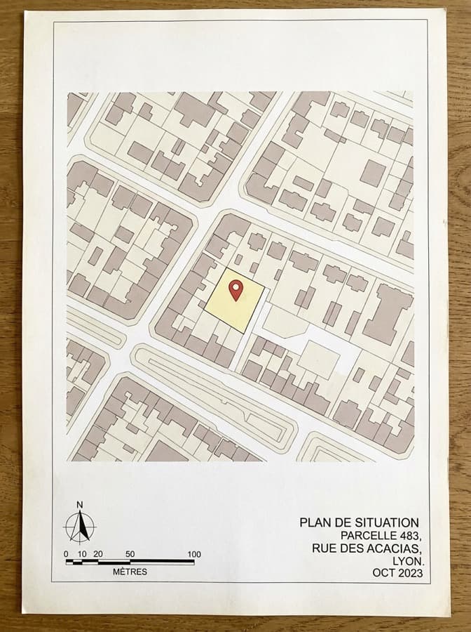 Pièce DP1 — plan de situation du terrain sur fond de carte IGN, dossier déclaration préalable piscine